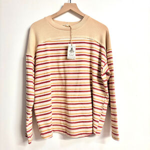 Women's Easel Long Sleeve Tee S Beige Red Striped Oversize Fit New With Tags